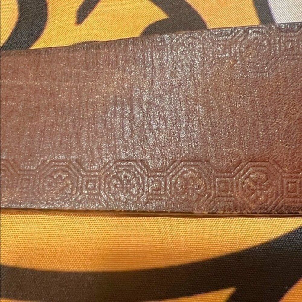 Wilson Brown Leather Belt with Gold Blue Antiqued Western Style Buckle - Picture 4 of 5